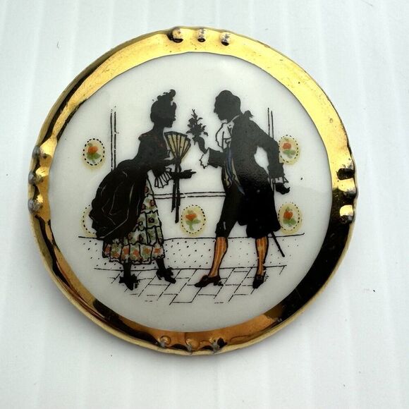 Vintage Silhouette Dancing Courting Couple Pin Brooch Germany - Picture 7 of 7